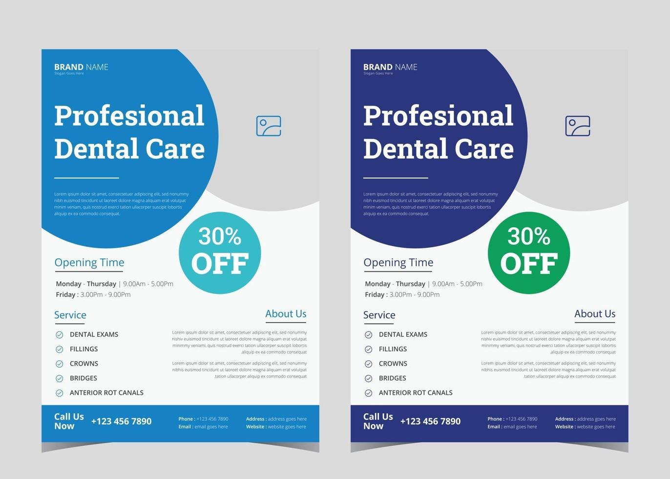 Dentist flyer poster template. Dental care flyer design. Medical service flyer template. Dental service promotional flyer poster template vector