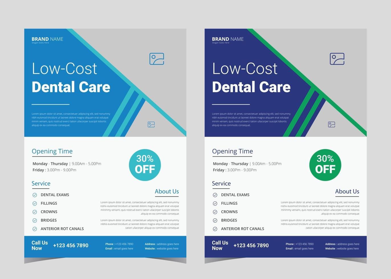 Dentist flyer poster template. Dental care flyer design. Medical service flyer template. Dental service promotional flyer poster template vector