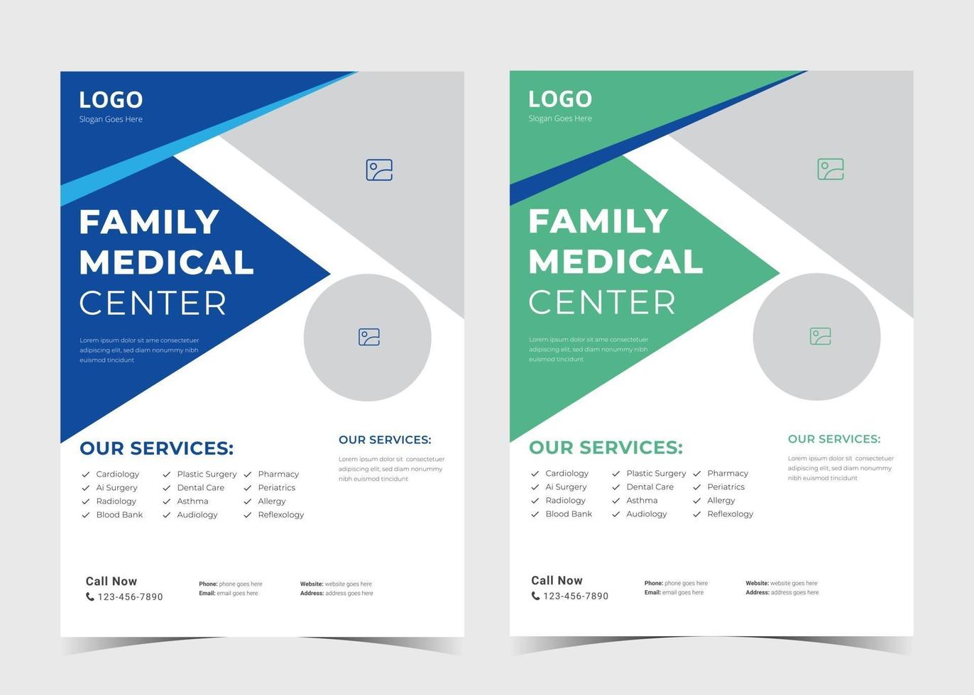 Medical flyer template. Medical flyer design ideas. Healthcare leaflet poster template. Hospital service promotional leaflet vector