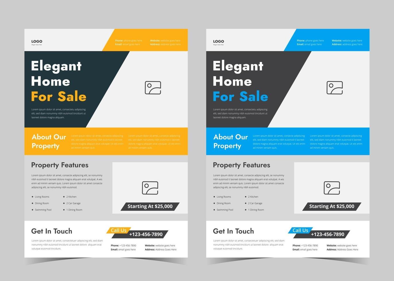 Real estate flyer design. Real estate Property flyer ideas. House Sale poster template. House for sale leaflet poster vector