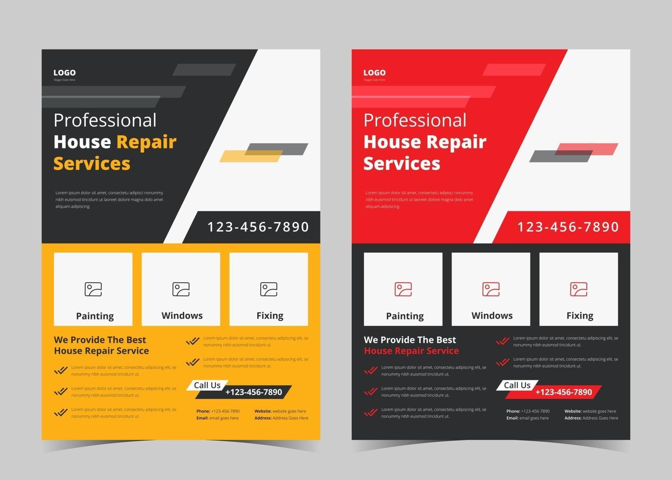 Handyman flyer template. Handyman service flyer ideas. House repair service leaflet template. Handyman house repair service poster design example vector