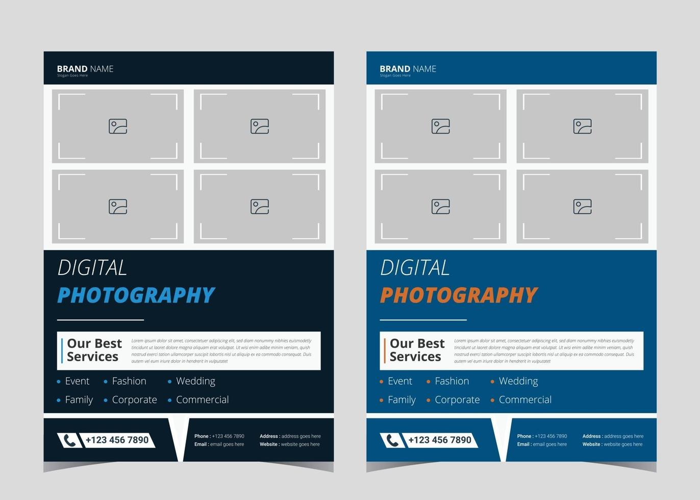 folleto de servicios de fotografía. folleto de estudio creativo. folleto de fotografía digital. plantilla de póster de servicio de fotógrafo profesional vector