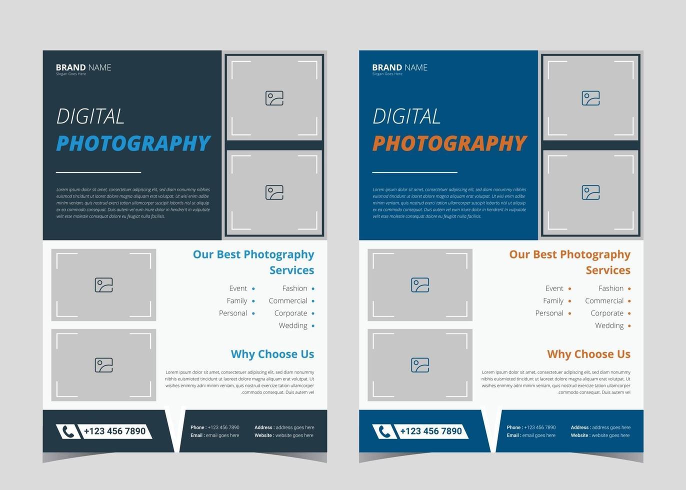 Photography services flyer. Creative studio leaflet. Digital photography flyer. Professional photographer service poster template vector