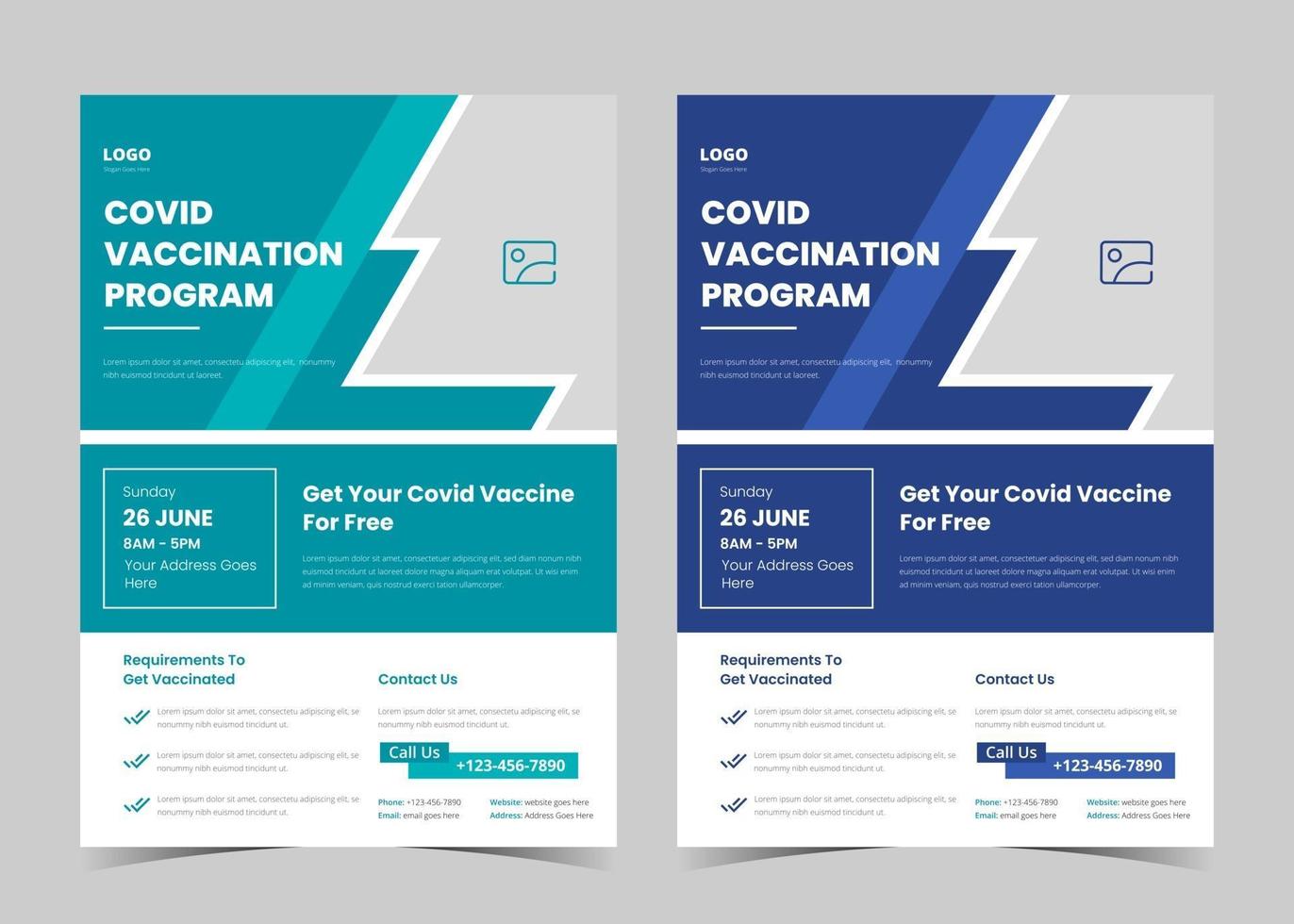 Vaccination flyer template. Vaccination clinic flyer. Vaccine leaflet template. Covid vaccination flyer vector