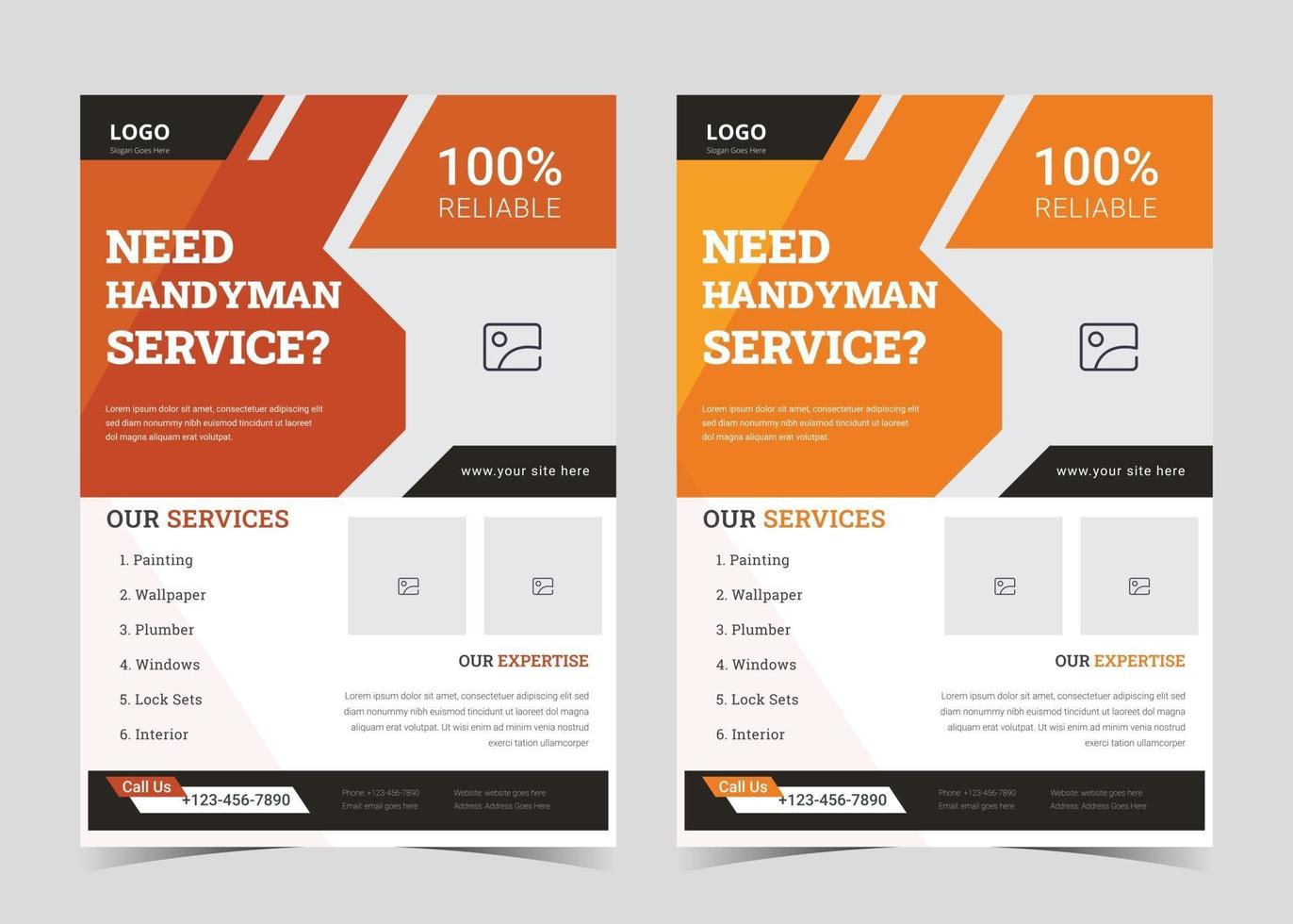 Handyman flyer template. Handyman service flyer ideas. House repair service leaflet template. Handyman house repair service poster design example vector