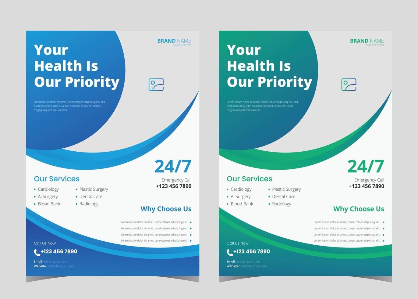 Medical flyer template. Medical flyer design ideas. Healthcare leaflet poster template. Hospital service promotional leaflet vector