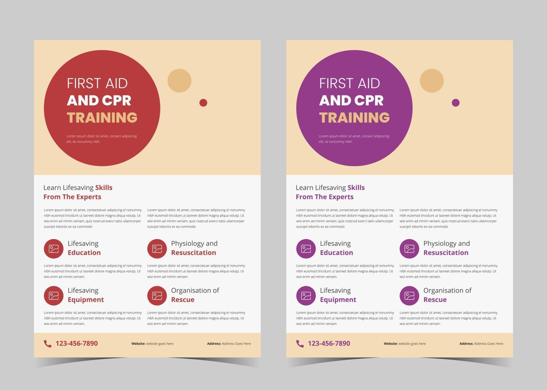 First aid and crp training flyer template. First aid training service
