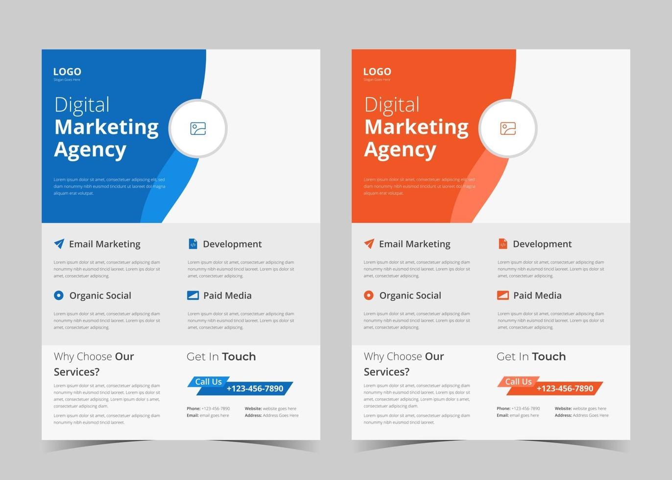 Digital marketing flyer design. Digital marketing flyer example. Creative studio leaflet poster template. Creative agency poster design vector