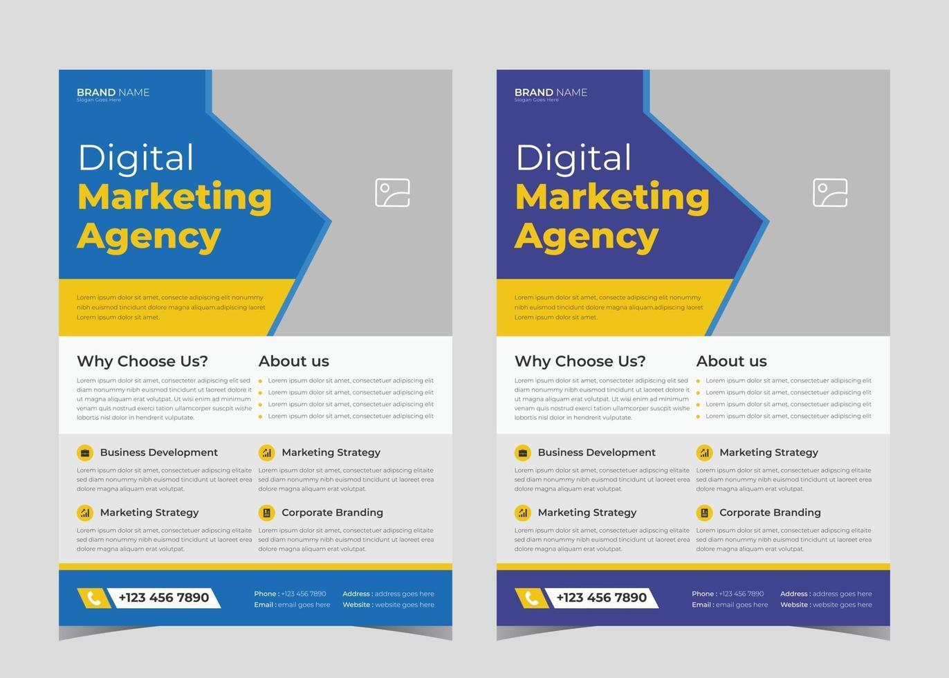 Digital marketing flyer design. Digital marketing flyer example. Creative studio leaflet poster template. Creative agency poster design vector