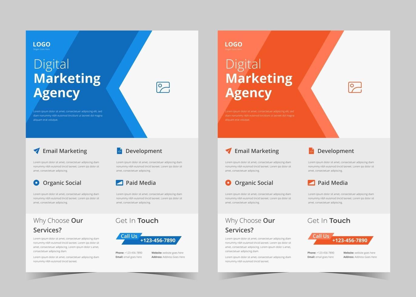 Digital marketing flyer design. Digital marketing flyer example. Creative studio leaflet poster template. Creative agency poster design vector