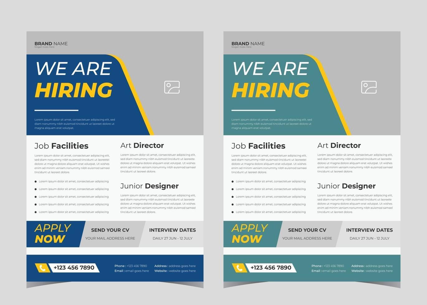 We are hiring flyer design. We are hiring poster template. Job vacancy leaflet flyer template design vector