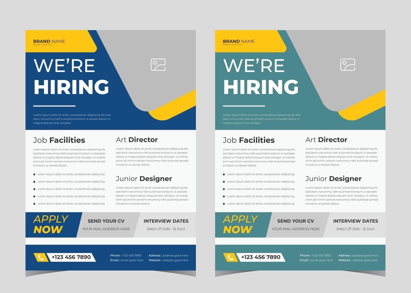 We are hiring flyer design. We are hiring poster template. Job vacancy leaflet flyer template design vector