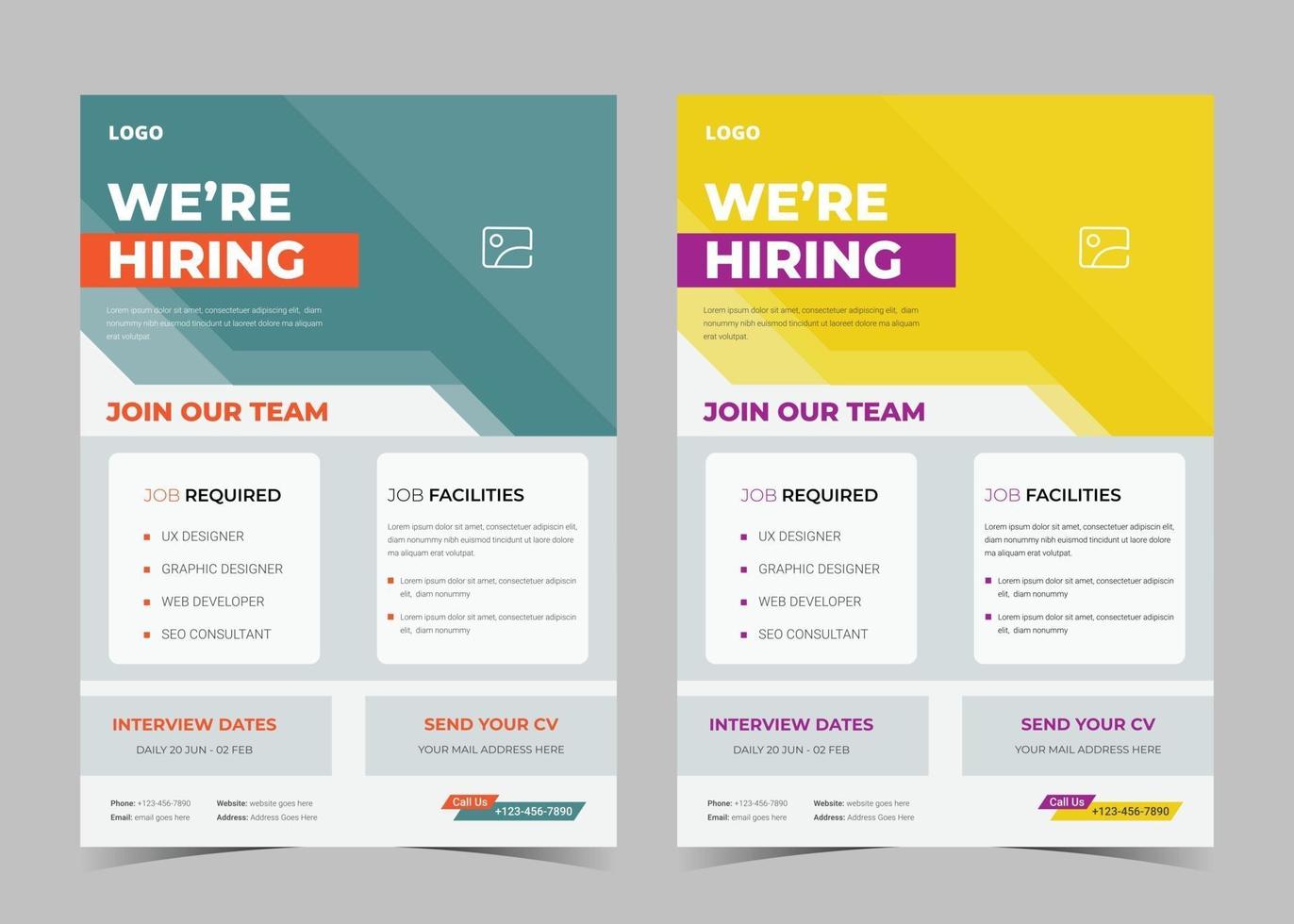 We are hiring flyer design. We are hiring poster template. Job vacancy leaflet flyer template design vector