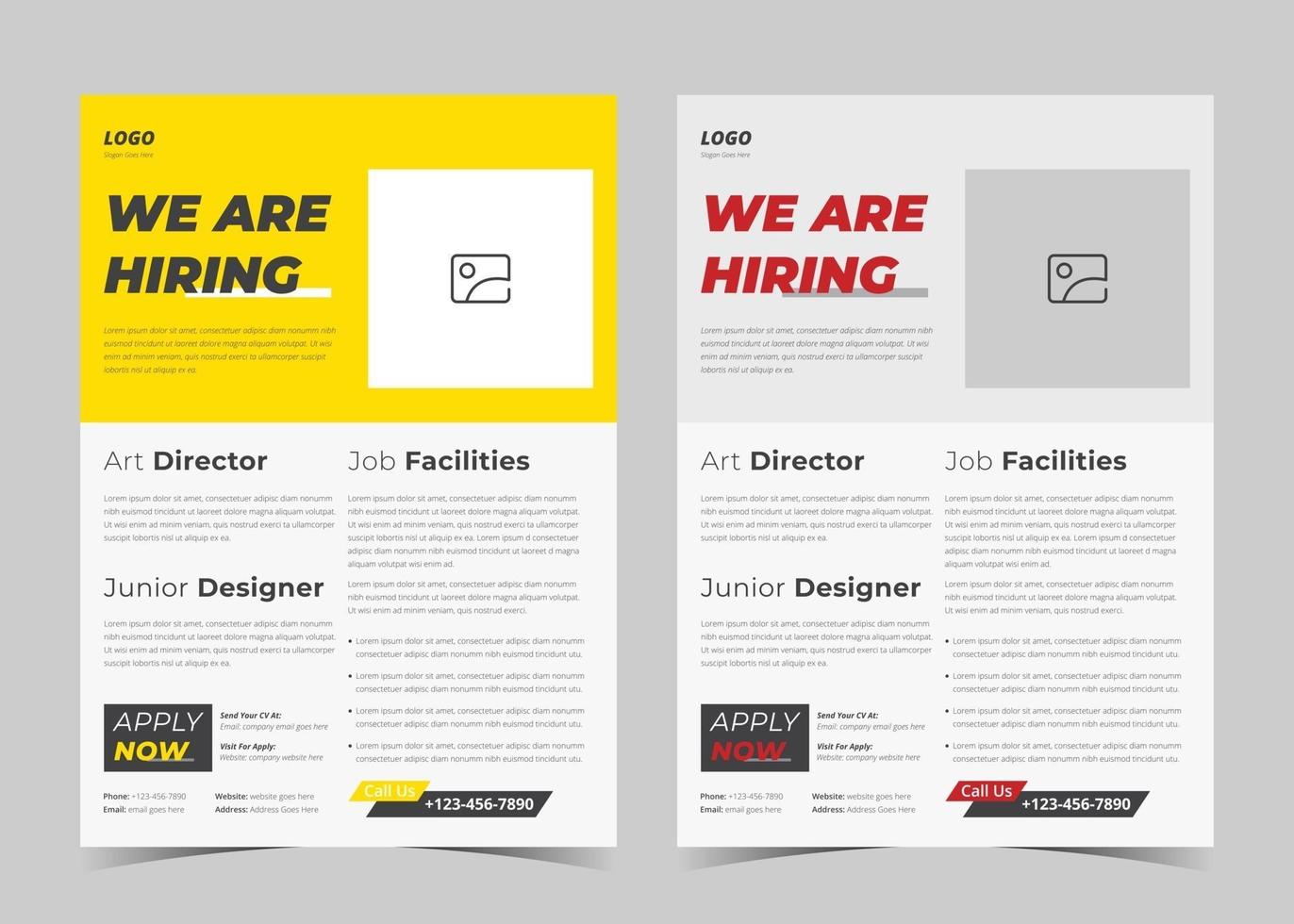 We are hiring flyer design. We are hiring poster template. Job vacancy leaflet flyer template design vector