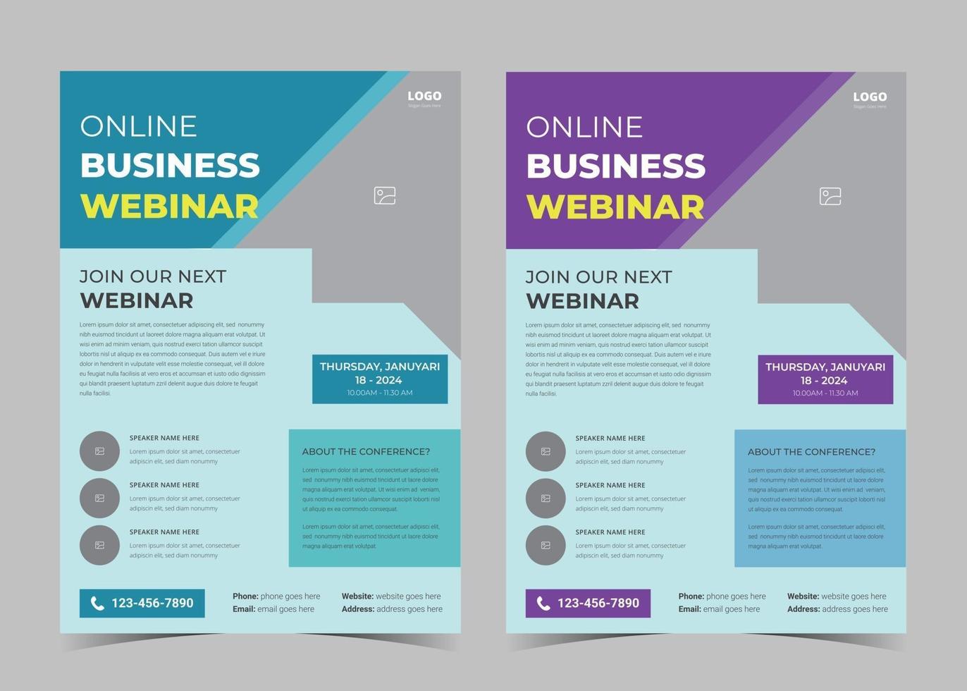 Webinar flyer template. Webinar flyer template examples. Conference poster leaflet template ideas. Online conference poster design vector