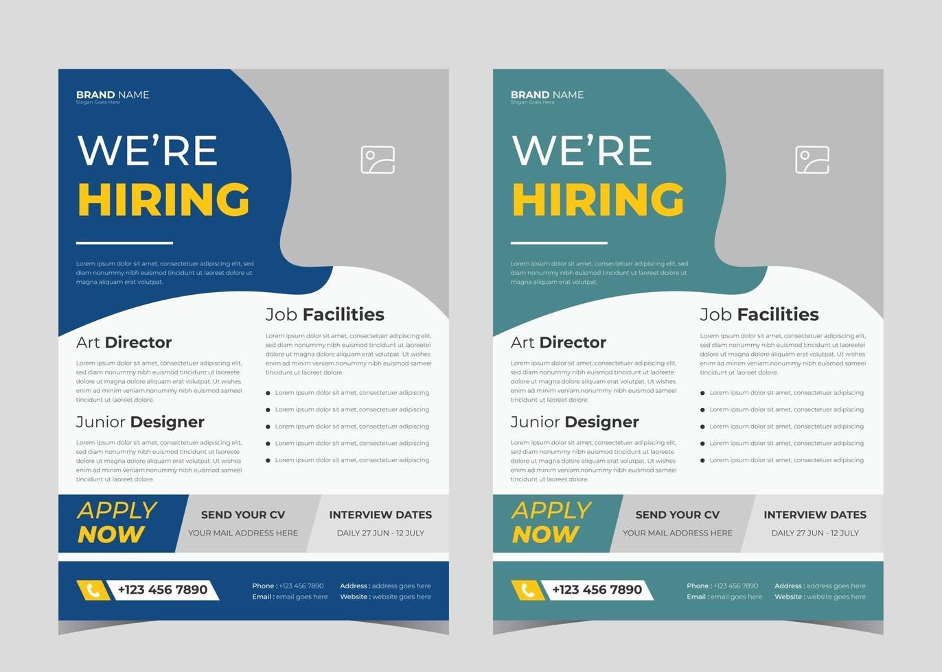 We are hiring flyer design. We are hiring poster template. Job vacancy leaflet flyer template design vector