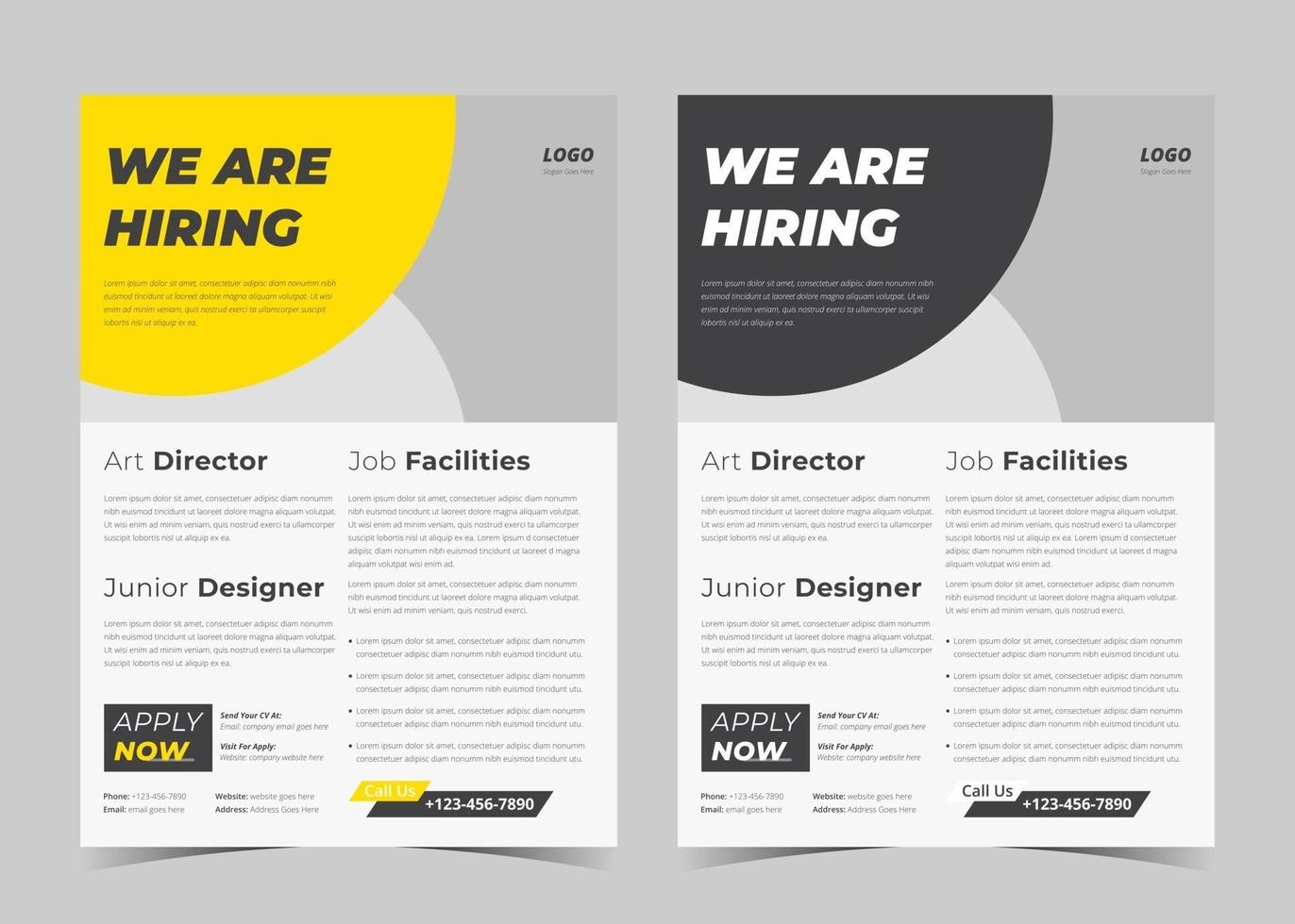We are hiring flyer design. We are hiring poster template. Job vacancy leaflet flyer template design vector