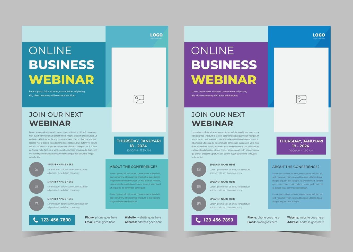 Webinar flyer template. Webinar flyer template examples. Conference poster leaflet template ideas. Online conference poster design vector