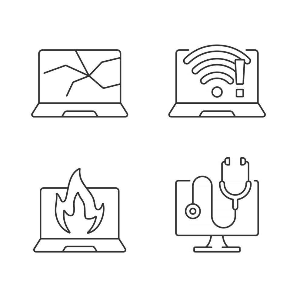 Computer issues linear icons set vector