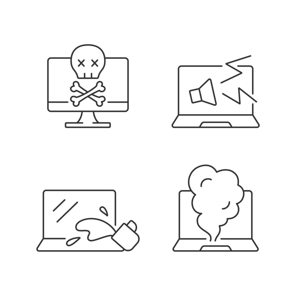 Broken laptop linear icons set vector
