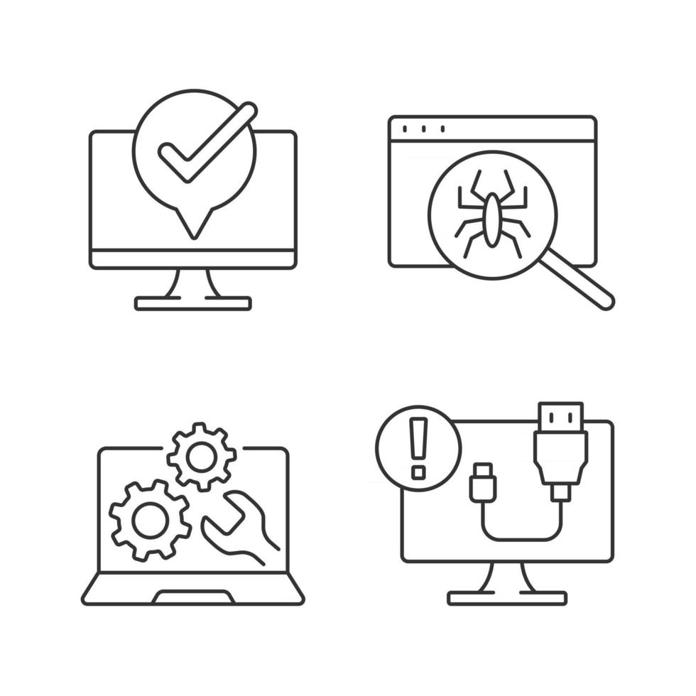 Computer diagnostics linear icons set vector