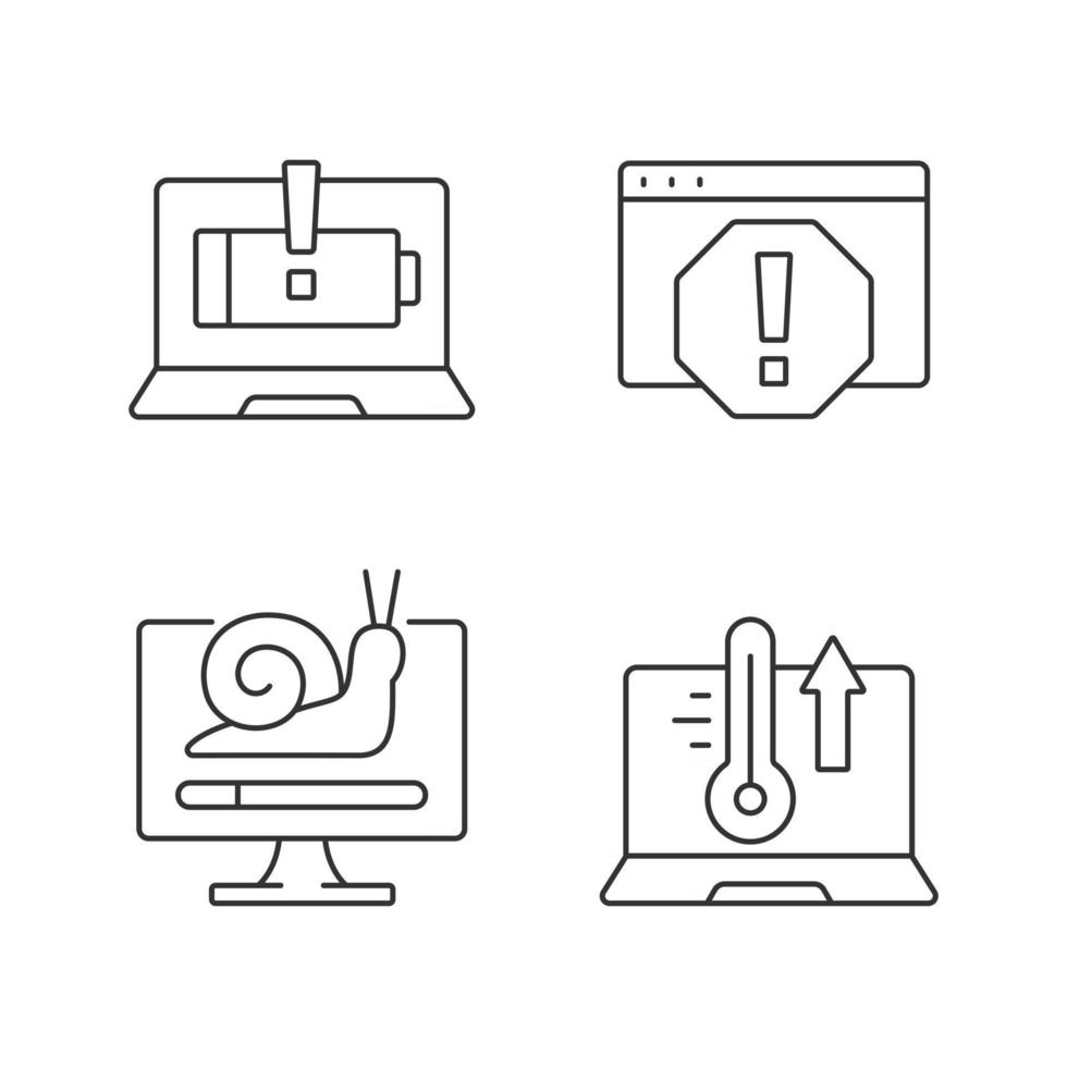 Computer errors linear icons set vector
