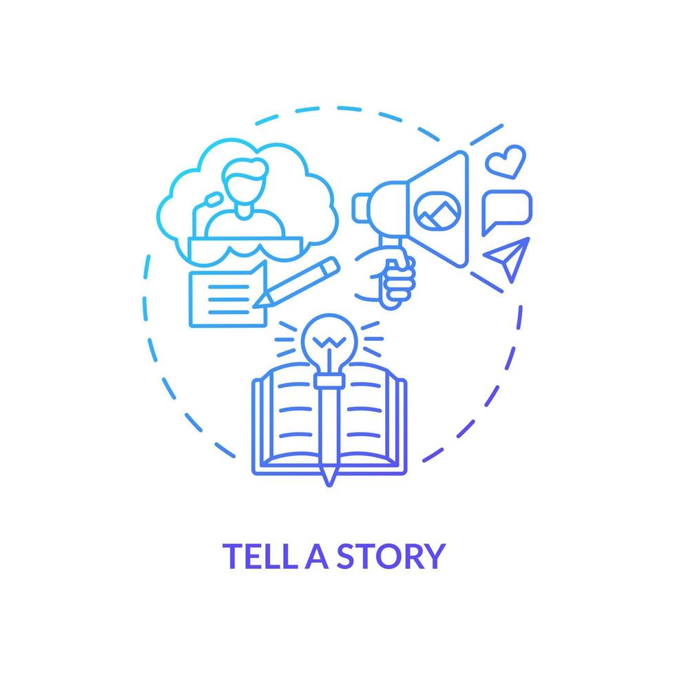 Tell story navy, blue gradient concept icon vector