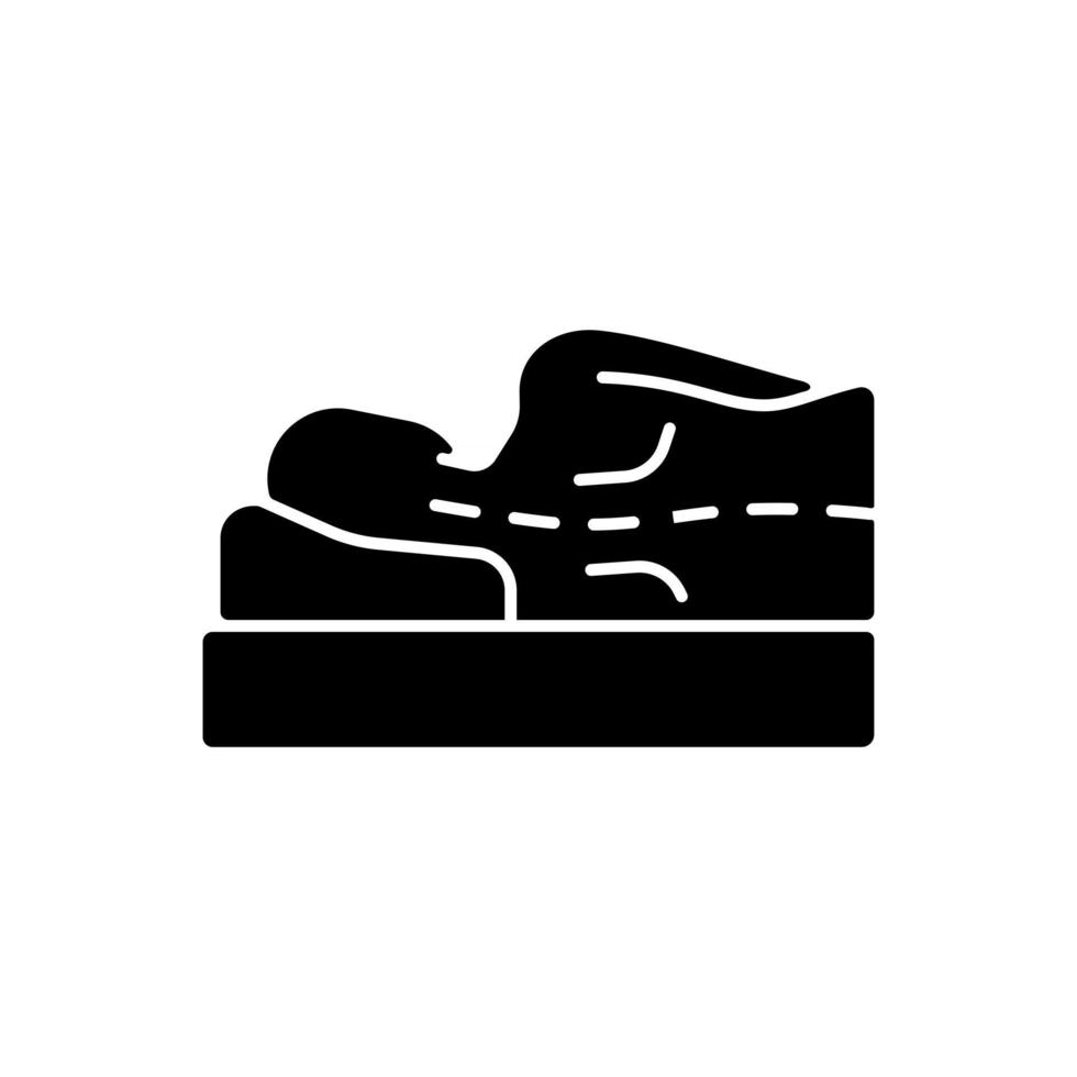 Incorrect sleeping position black glyph icon vector