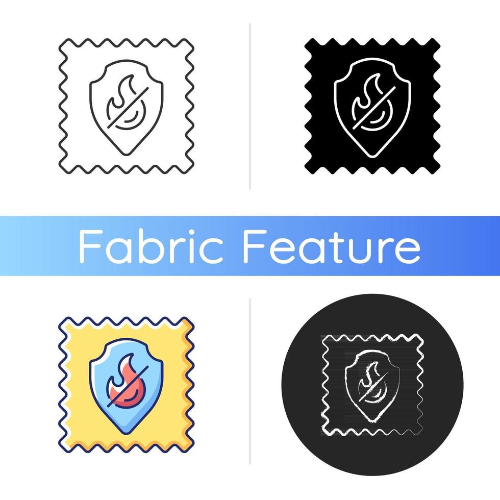Fireproof fabric feature on fabric icon vector
