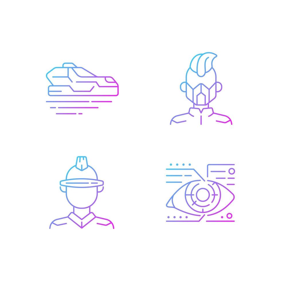 Sci fi and cyberpunk gradient linear vector icons set