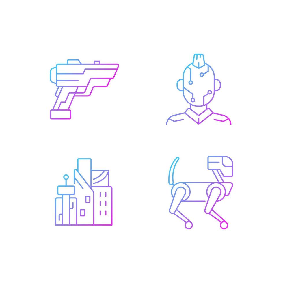 Cyberpunk items gradient linear vector icons set