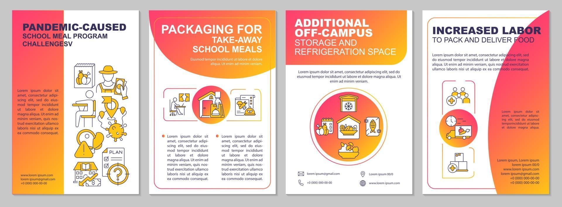 Pandemic caused school meal program challenges brochure template vector