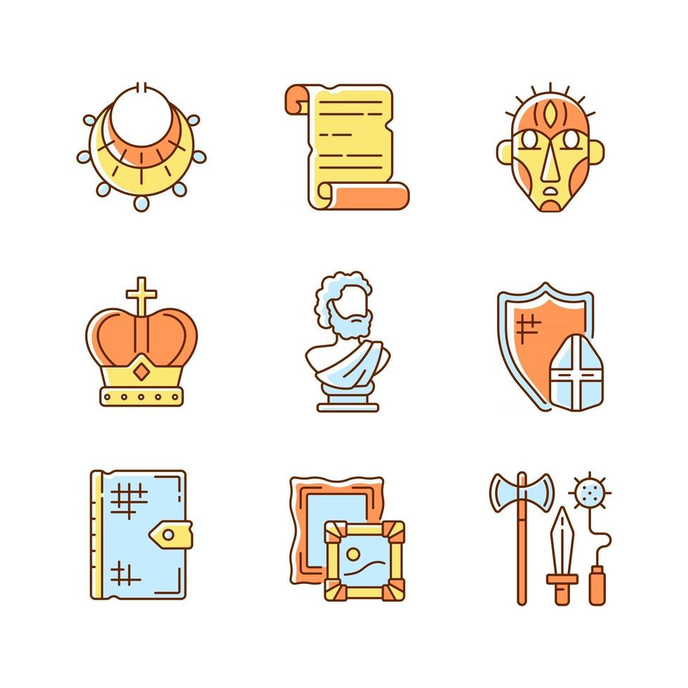 Museum exhibitions RGB color icons set vector