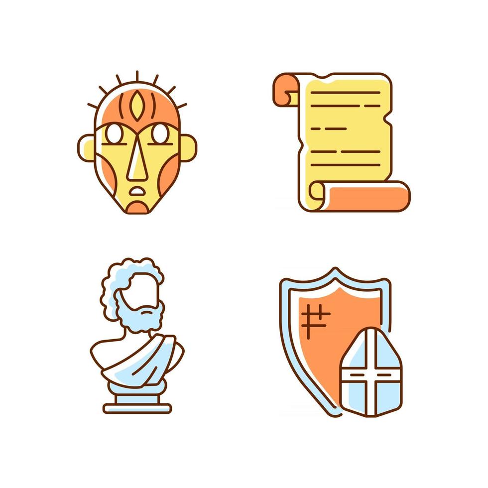 Exploring ancient lives RGB color icons set vector