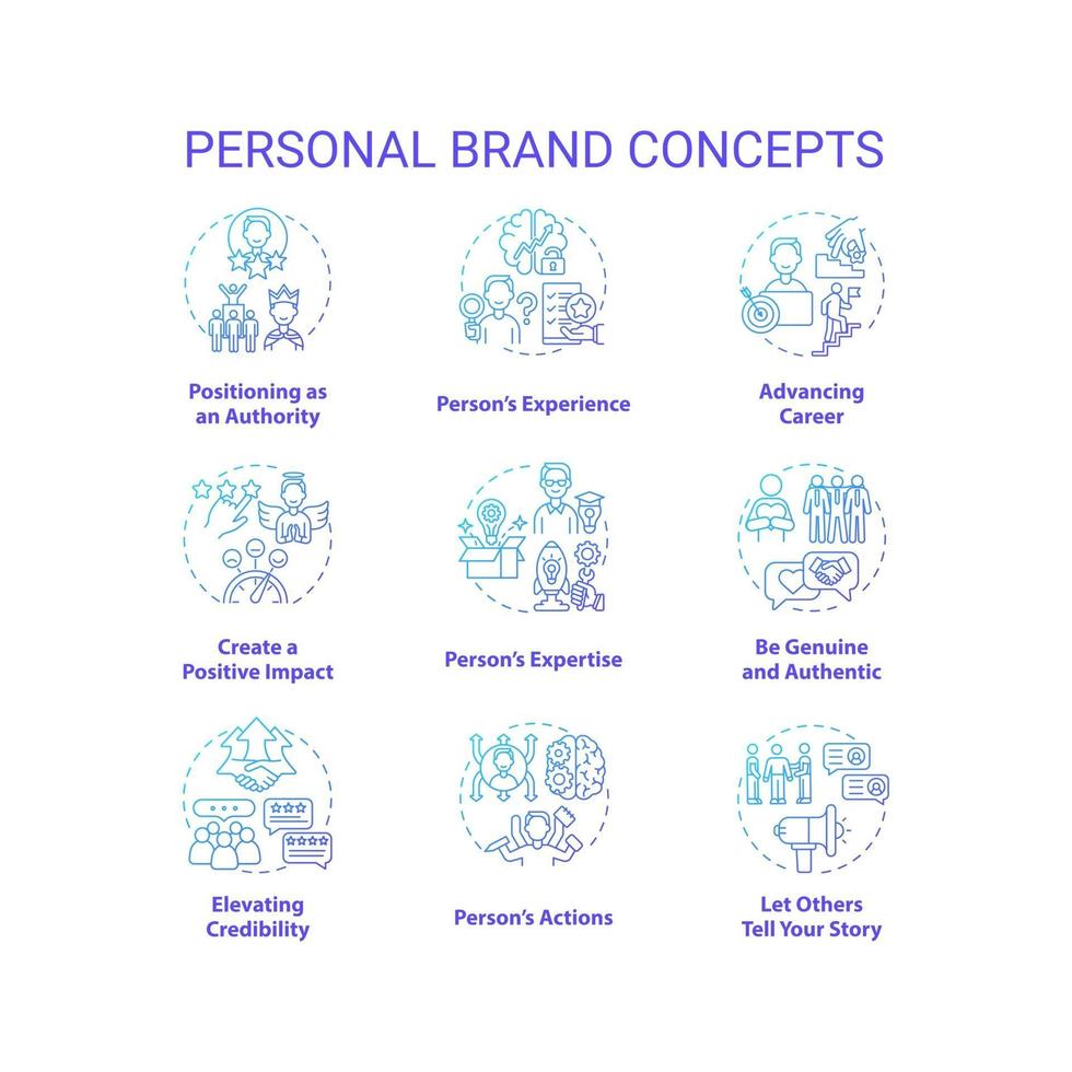 Personal brand navy gradient concept icons set vector