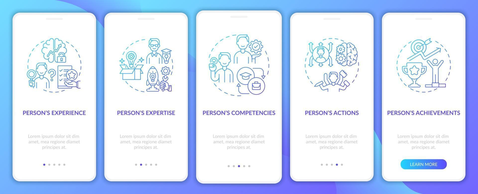 Personal brand components blue onboarding mobile app page screen with concepts vector