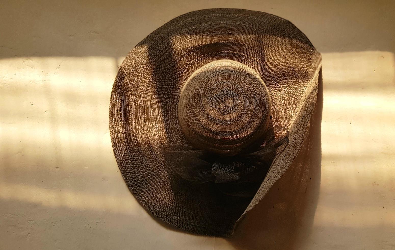 Brown lady beach hat hanging on the wall under the shades photo