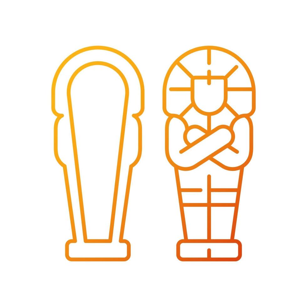 Egyptian sarcophagus gradient linear vector icon. Eternal dwelling for deceased. Coffin inscribed in hieroglyphs. Thin line color symbols. Modern style pictogram. Vector isolated outline drawing