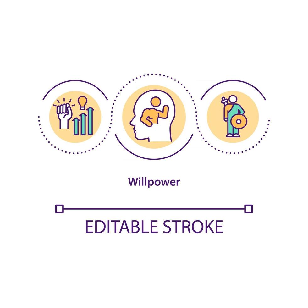 Willpower concept icon. Personal determination for skill improvement. Goal setting. Self control idea thin line illustration. Vector isolated outline RGB color drawing. Editable stroke