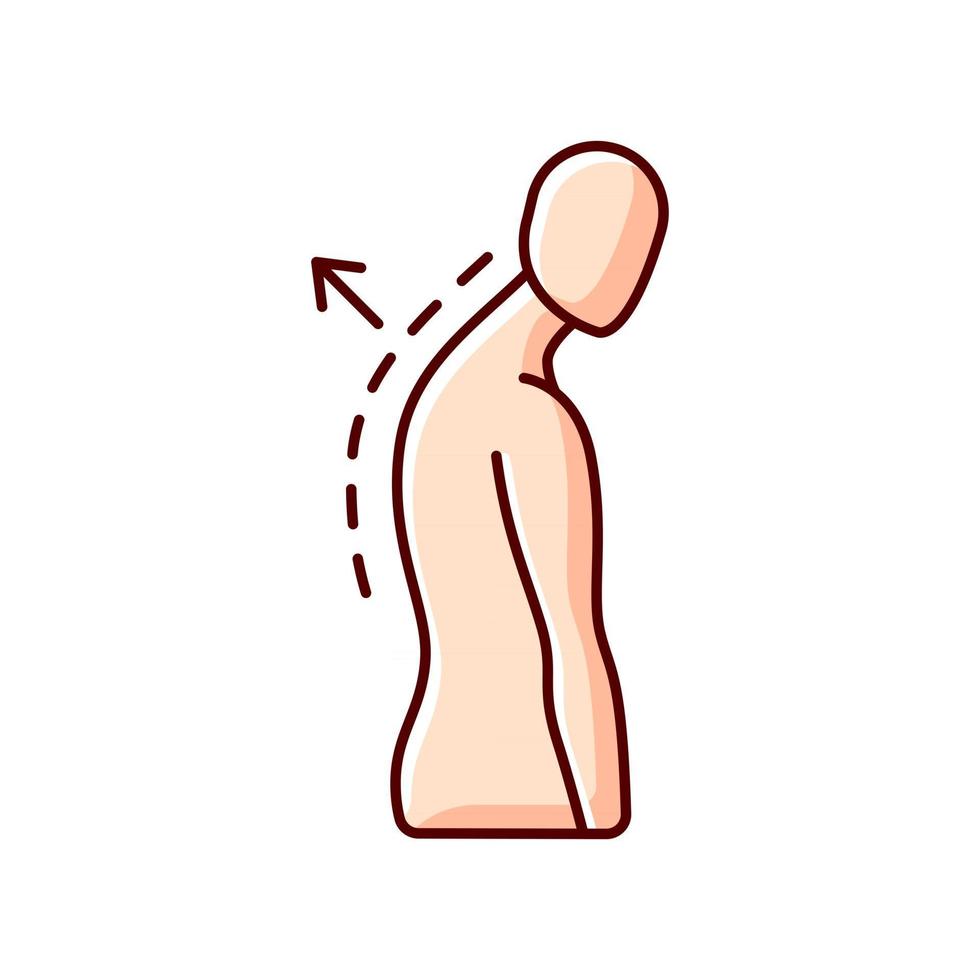 Thoracic kyphosis RGB color icon. Prominent shoulder blade. Spinal disorder. Roundback, hunchback. Increased front-to-back curve. Osteoporosis. Abnormal development. Isolated vector illustration