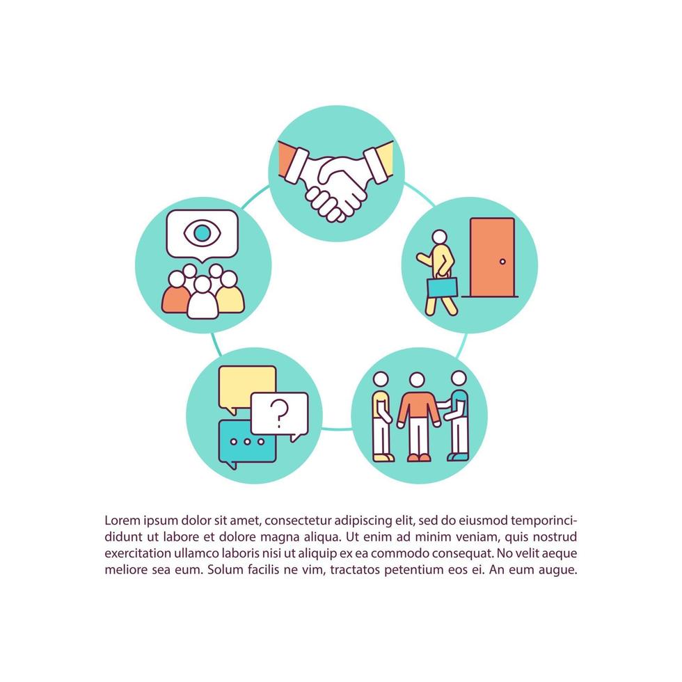 Business deal concept line icons with text. PPT page vector template with copy space. Brochure, magazine, newsletter design element. Collaboration and brainstorm linear illustrations on white