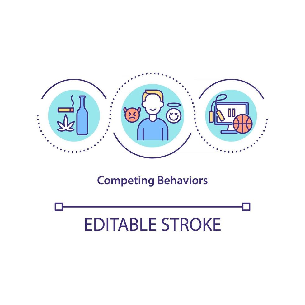 icono de concepto de comportamientos competitivos. estado de ánimo negativo y positivo. hábitos saludables. Ilustración de línea fina de idea de estrategia de autocontrol. vector contorno aislado dibujo a color rgb. trazo editable