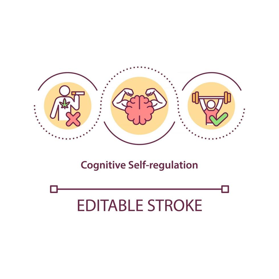 icono del concepto de autorregulación cognitiva. crecimiento personal. Evite el hábito malsano. Ilustración de línea fina de idea de estrategia de autocontrol. vector contorno aislado dibujo a color rgb. trazo editable