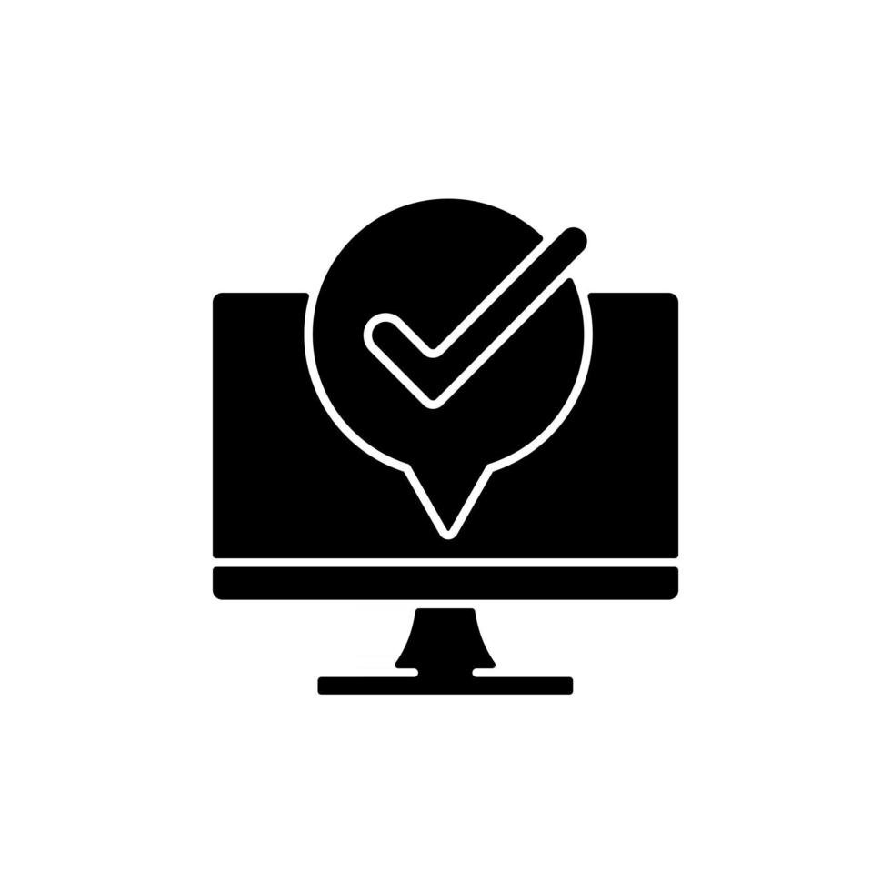 Computer functioning well black glyph icon. office desktop PC maintenance. Hardware repair service. Electronics diagnostics. Silhouette symbol on white space. Vector isolated illustration
