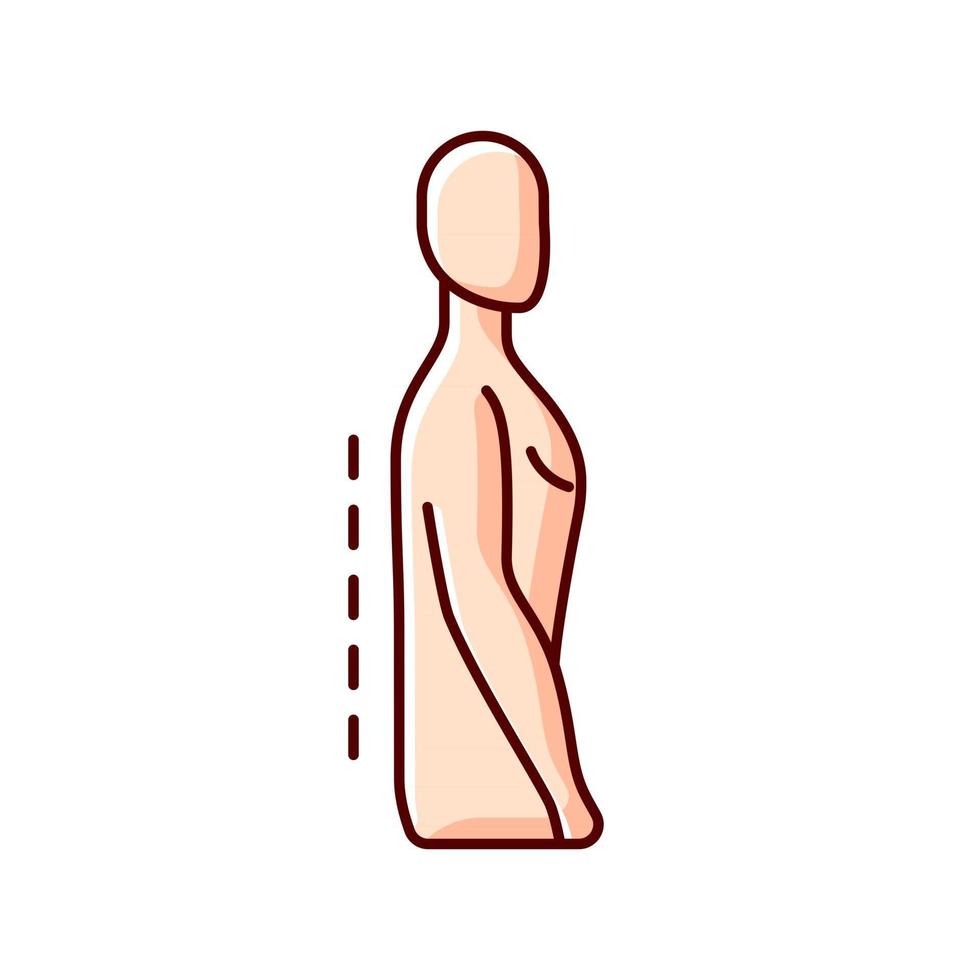 Flatback syndrome RGB color icon. Losing normal curvature. Affecting stance and gait. Degenerative disc disease. Difficulty standing straight. Decreased lordosis. Isolated vector illustration