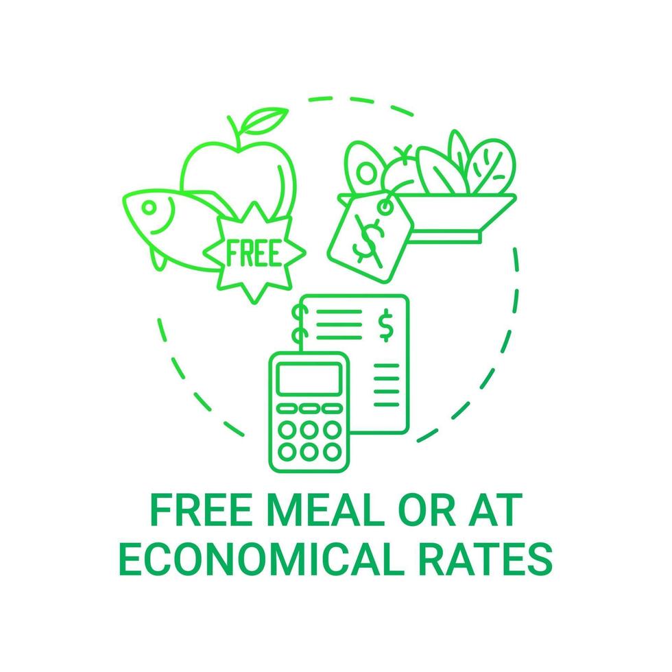 comida gratis o en icono de concepto de tarifas económicas. requisitos de comidas escolares. mejorar la salud comiendo alimentos naturales. Ilustración de línea fina de idea de plan de almuerzo. Vector contorno aislado dibujo a color rgb