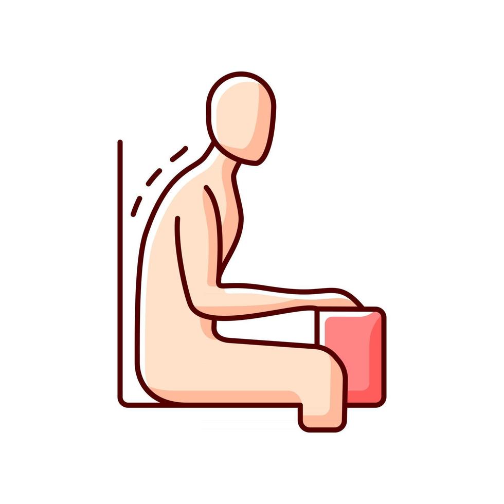 Being bent over desk RGB color icon. Pushing neck and head forward. Spine is positioned in unnatural position. Suffering from backache. Hunching back and shoulders. Isolated vector illustration