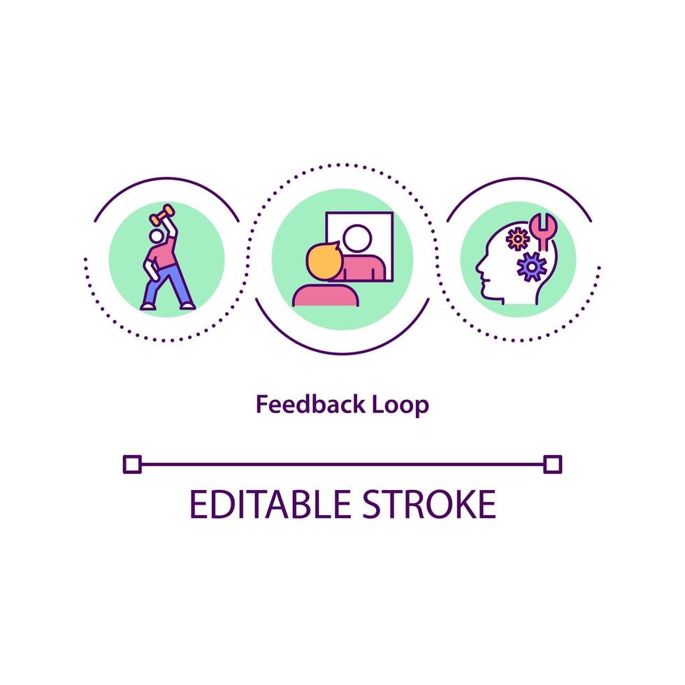 Feedback loop concept icon. Personal growth, skill improvement and development. Self control idea thin line illustration. Vector isolated outline RGB color drawing. Editable stroke