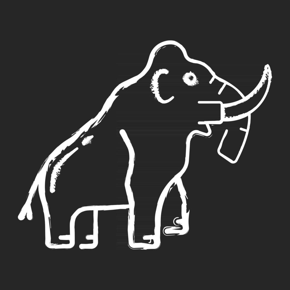 Mammoth skeleton chalk white icon on black background. Trunked mammal. Paleontological excavation. Elephant-like bones. Museum exhibit. Large proboscidean. Isolated vector chalkboard illustration