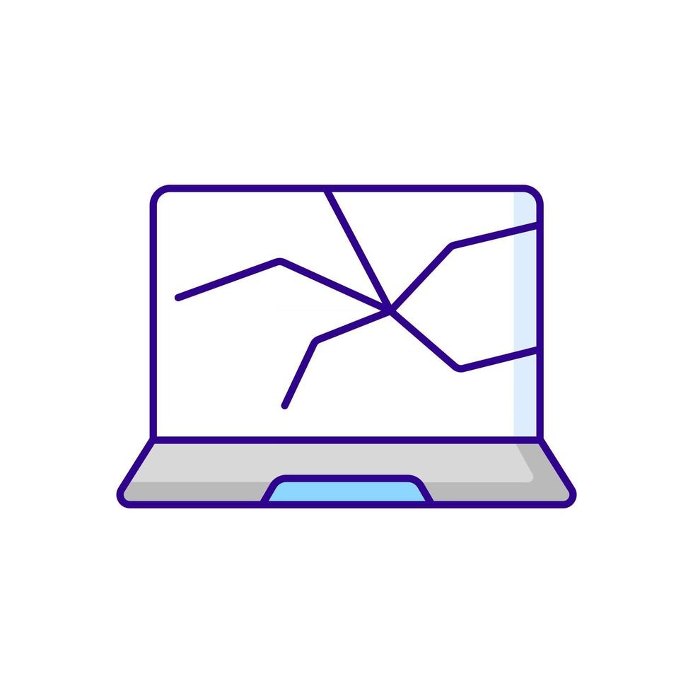 Broken screen RGB color icon. Cracked display. Crashed monitor. Smashed touch screen, electronic device repair service. Computer damage. Laptop problems. Isolated vector illustration